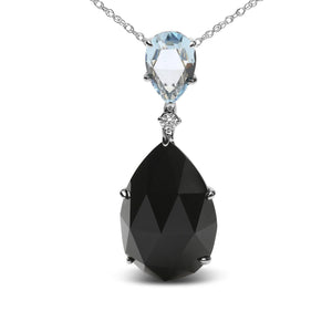18K White Gold Diamond Accent and Pear Cut Sky Blue Topaz and Pear Cut Black Onyx Dangle Drop 18
