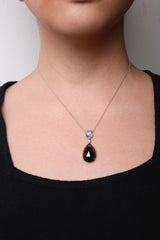 18K White Gold Diamond Accent and Pear Cut Sky Blue Topaz and Pear Cut Black Onyx Dangle Drop 18