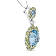 18k White Gold 0.05 Cttw Round Diamond and Blue Topaz and Green Peridot Gemstone Halo Drop 18" Pendant Necklace (F-G Color, VS1-VS2 Clarity)-3