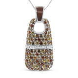 925 sterling silver pendant necklace with white and brown diamonds and sapphires thumbnail 1