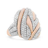 18K Rose and White Gold 1 7/8 Cttw Diamond and Gold Textured Dome Cocktail Ring (F-G Color, VS1-VS2 Clarity)-1 thumbnail 2