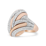 18K Rose and White Gold 1 7/8 Cttw Diamond and Gold Textured Dome Cocktail Ring (F-G Color, VS1-VS2 Clarity)-3 thumbnail 4