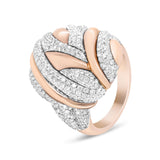 18K Rose and White Gold 1 7/8 Cttw Diamond and Gold Textured Dome Cocktail Ring (F-G Color, VS1-VS2 Clarity)-4 thumbnail 5