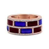 18K rose gold ring with round diamonds and alternating red and blue enamel thumbnail 1