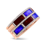 18K Rose Gold Alternating Red and Blue Enamel and 1/2 Cttw Diamond Studded Band Ring (F-G Color, VS1-VS2 Clarity)-1 thumbnail 2