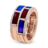 18K Rose Gold Alternating Red and Blue Enamel and 1/2 Cttw Diamond Studded Band Ring (F-G Color, VS1-VS2 Clarity)-3 thumbnail 4