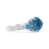 18K White Gold 10mm Cushion Shaped Blue Topaz and 1/6 Cttw Diamond 3 Stone Style Ring (F-G Color, VS1-VS2 Clarity)-3 thumbnail 4