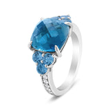 18K White Gold 10mm Cushion Shaped Blue Topaz and 1/6 Cttw Diamond 3 Stone Style Ring (F-G Color, VS1-VS2 Clarity)-4 thumbnail 5