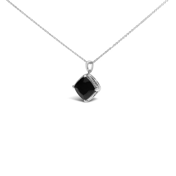 Sterling Silver Cushion Onyx 3-Piece Jewelry Set Ring Earrings Pendant 18 Inch Cable Chain