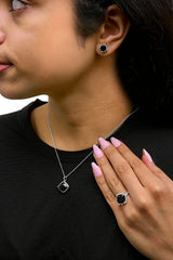 Sterling Silver Cushion Onyx 3-Piece Jewelry Set Ring Earrings Pendant 18 Inch Cable Chain-2 thumbnail 3