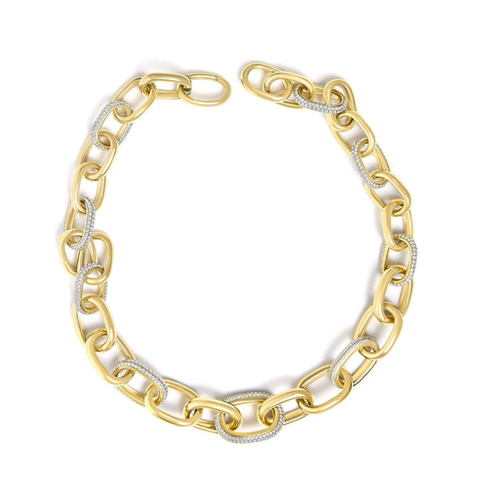 14K Yellow Gold 10.0 Cttw Round Diamond Pavé Interlocking Oval Link Necklace