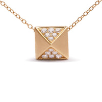 14K Yellow Gold 1/4 Cttw Diamond Matte Finished Pyramid Pendant Necklace (G-H Color, SI1-SI2 Clarity) - 18 Inches