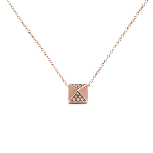 14K Rose Gold 1/4 Cttw Brown Diamond Matte Finished Pyramid Pendant Necklace (Brown Color, SI1-SI2 Clarity) - 18