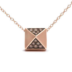 14K Rose Gold 1/4 Cttw Brown Diamond Matte Finished Pyramid Pendant Necklace (Brown Color, SI1-SI2 Clarity) - 18