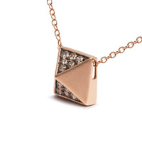 14K Rose Gold 1/4 Cttw Brown Diamond Matte Finished Pyramid Pendant Necklace (Brown Color, SI1-SI2 Clarity) - 18