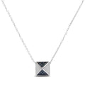 14K white gold pyramid necklace with treated blue diamond stones
