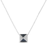 14K white gold pyramid necklace with treated blue diamond stones thumbnail 1