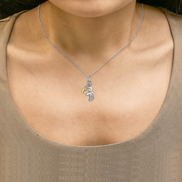 14K Yellow Gold Plated Sterling Silver Diamond Accent Mom and Child Pendant Necklace