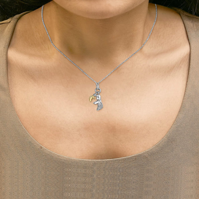 14K Yellow Gold Plated Sterling Silver Diamond Accent Mom and Child Pendant Necklace