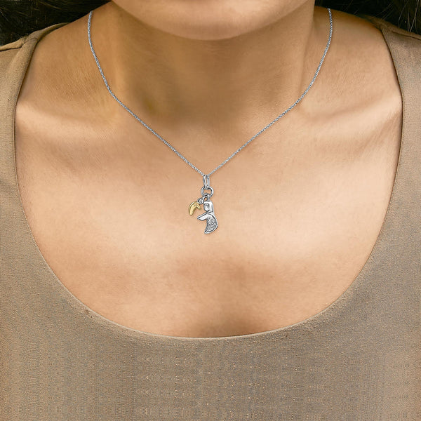 14K Yellow Gold Plated Sterling Silver Diamond Accent Mom and Child Pendant Necklace