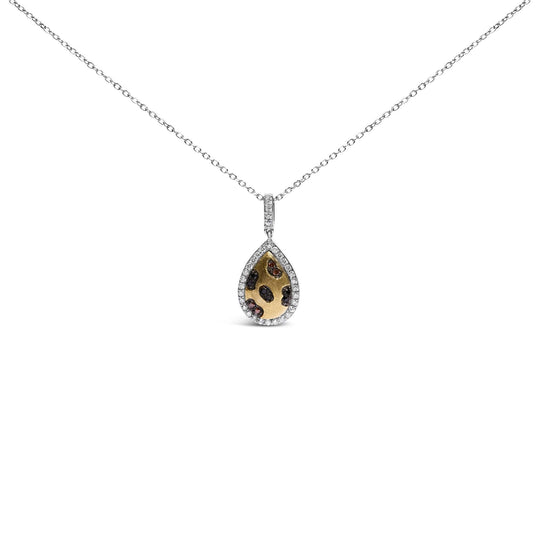 10K Yellow Gold Plated Sterling Silver Mixed Color Diamond Accent Pear Halo Pendant Necklace-0