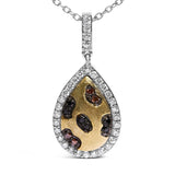 10K Yellow Gold Plated Sterling Silver Mixed Color Diamond Accent Pear Halo Pendant Necklace-1 thumbnail 2
