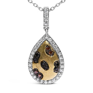 10K Yellow Gold Plated Sterling Silver Mixed Color Diamond Accent Pear Halo Pendant Necklace-1