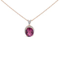 14K Rose Gold Vermeil Sterling Silver 1/5 Cttw Diamond Pink Quartz Oval Pendant Necklace-0