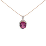 14K Rose Gold Vermeil Sterling Silver 1/5 Cttw Diamond Pink Quartz Oval Pendant Necklace-0 thumbnail 1