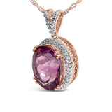 14K Rose Gold Vermeil Sterling Silver 1/5 Cttw Diamond Pink Quartz Oval Pendant Necklace-3 thumbnail 4