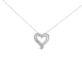 925 sterling silver necklace with heart diamond pendant, 2 ct total thumbnail 1