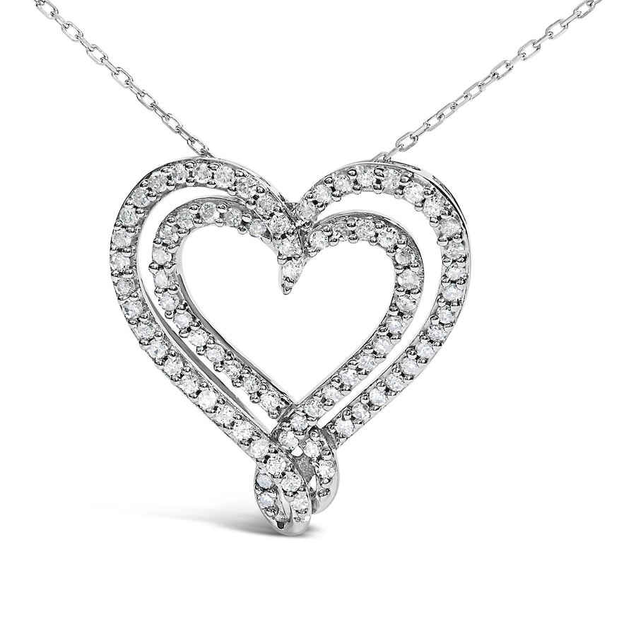 Sterling Silver 1/2 Cttw Diamond Heart Pendant Necklace
