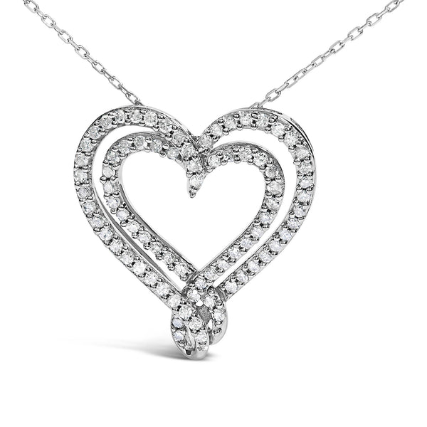 Sterling Silver 1/2 Cttw Diamond Heart Pendant Necklace