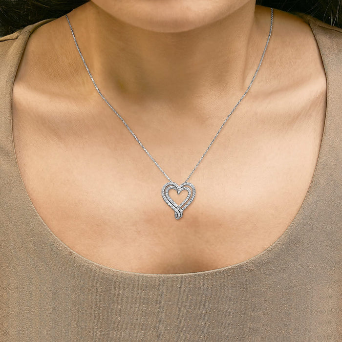Sterling Silver 1/2 Cttw Diamond Heart Pendant Necklace