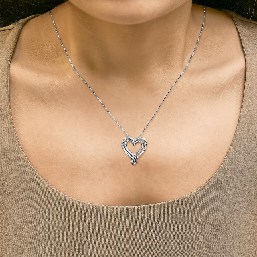 Sterling Silver 1/2 Cttw Diamond Heart Pendant Necklace