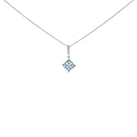 Sterling Silver Blue Topaz and White Sapphire Square Motif Pendant Necklace 18 Inch