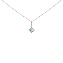 Sterling Silver Blue Topaz and White Sapphire Square Motif Pendant Necklace 18 Inch-0