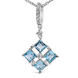 Sterling Silver Blue Topaz and White Sapphire Square Motif Pendant Necklace 18 Inch-1 thumbnail 2