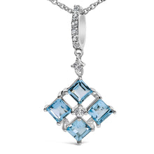 Sterling Silver Blue Topaz and White Sapphire Square Motif Pendant Necklace 18 Inch-1