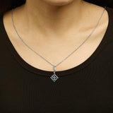 Sterling Silver Blue Topaz and White Sapphire Square Motif Pendant Necklace 18 Inch-2 thumbnail 3