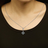 Sterling Silver Blue Topaz and White Sapphire Square Motif Pendant Necklace 18 Inch