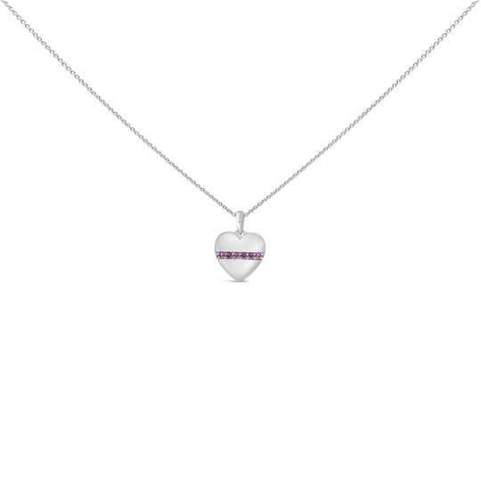 Sterling Silver Pink Sapphire Bar Heart Pendant Necklace