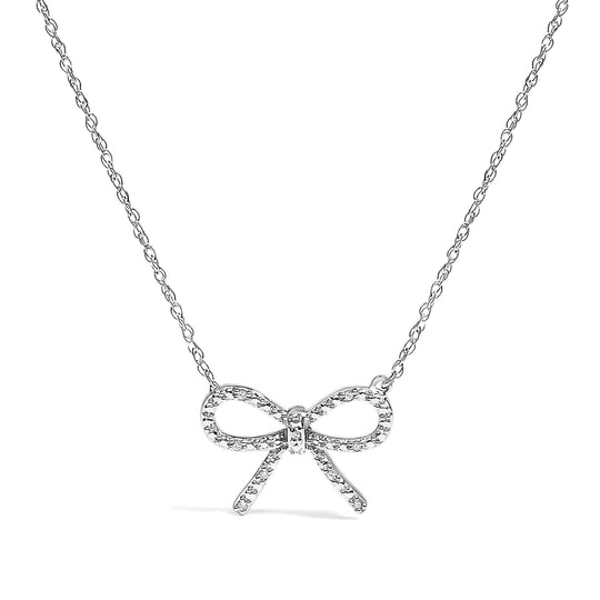 .925 Sterling Silver Diamond Accent Ribbon Bow Knot Pendant Necklace (J-K Color, I2-I3 Clarity) - 18" Inches-0