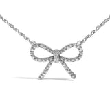 .925 Sterling Silver Diamond Accent Ribbon Bow Knot Pendant Necklace (J-K Color, I2-I3 Clarity) - 18