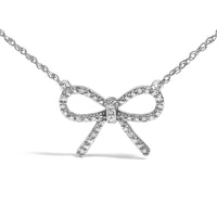 .925 Sterling Silver Diamond Accent Ribbon Bow Knot Pendant Necklace (J-K Color, I2-I3 Clarity) - 18