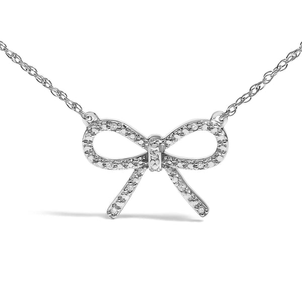 .925 Sterling Silver Diamond Accent Ribbon Bow Knot Pendant Necklace (J-K Color, I2-I3 Clarity) - 18