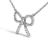 .925 Sterling Silver Diamond Accent Ribbon Bow Knot Pendant Necklace (J-K Color, I2-I3 Clarity) - 18