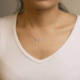 .925 Sterling Silver Diamond Accent Ribbon Bow Knot Pendant Necklace (J-K Color, I2-I3 Clarity) - 18