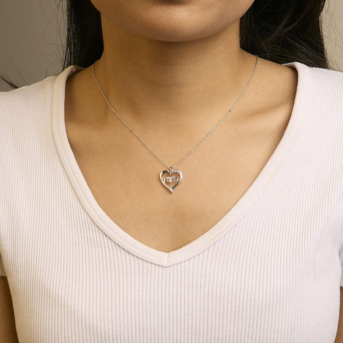 .925 Sterling Silver Diamond Accent MOM with Heart Pendant Necklace (J-K Color, I2-I3 Clarity) - 18
