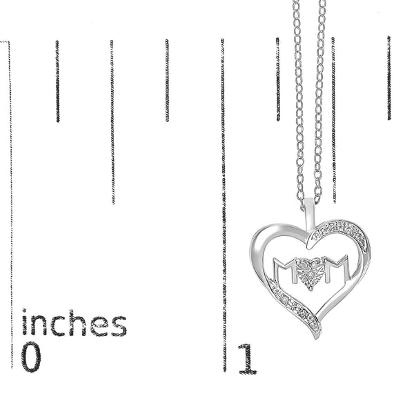 .925 Sterling Silver Diamond Accent MOM with Heart Pendant Necklace (J-K Color, I2-I3 Clarity) - 18